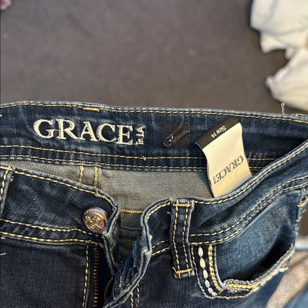 Grace Blue Denim Jeans with Contrast Stitching